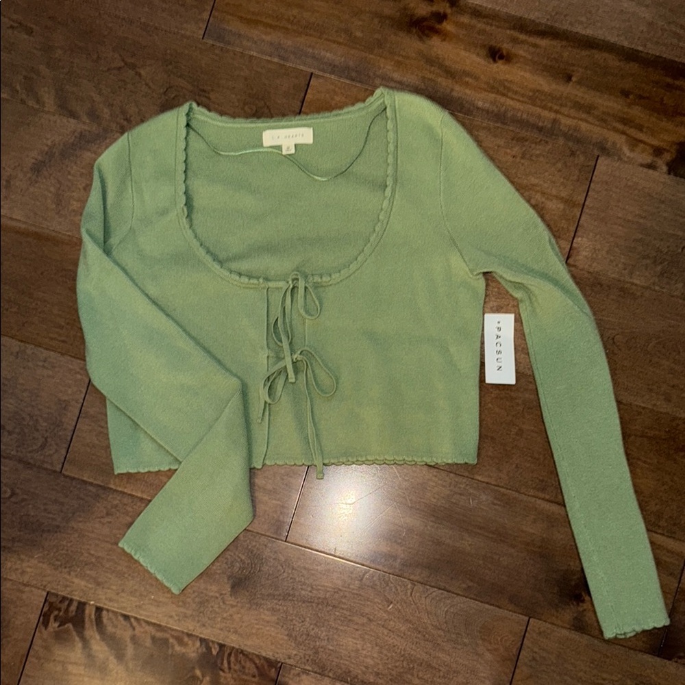 Pacsun (La Hearts) Green Tie Front Crop Sweater